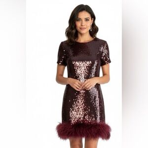 Burgundy sequin express feather dress